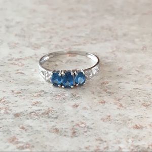 Genuine Sapphire and Sterling Silver Ring, Size 7